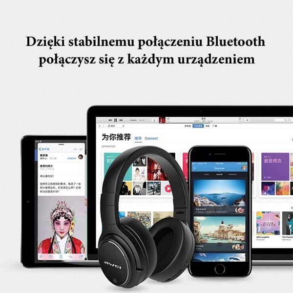 AWEI słuchawki nauszne Bluetooth A950BL czarny/black ANC