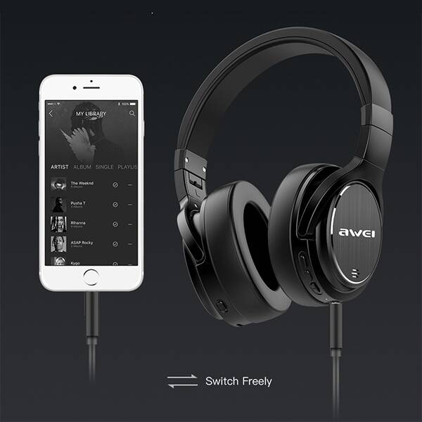 AWEI słuchawki nauszne Bluetooth A950BL czarny/black ANC