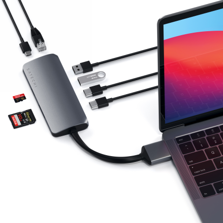 Aluminiowy adapter USB-C do USB-C PD 60W USB-A HDMI 4K micro/SD - Satechi