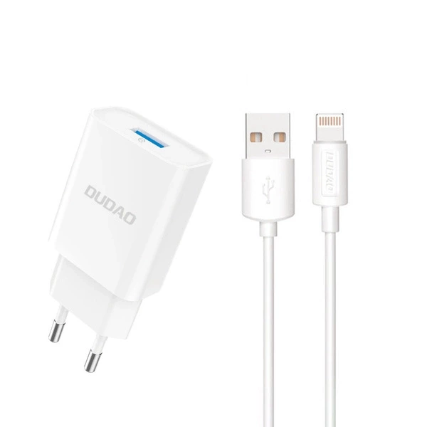 DUDAO ŁADOWARKA SIECIOWA USB A DO LIGHTNING  - USB A4EU 2.1A KABEL WHITE