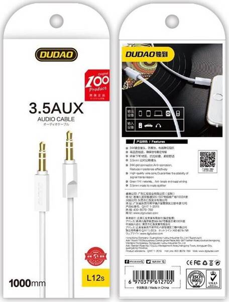 Dudao Aux Mini | Trójpolowy Kabel Jack 3.5mm 1m - WHITE