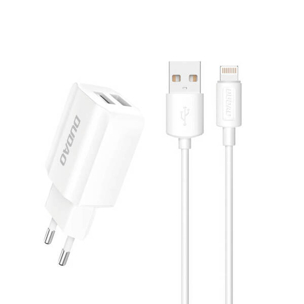 Dudao HT-412 | Ładowarka Sieciowa 2x USB 2.4A + Kabel Lightning - WHITE