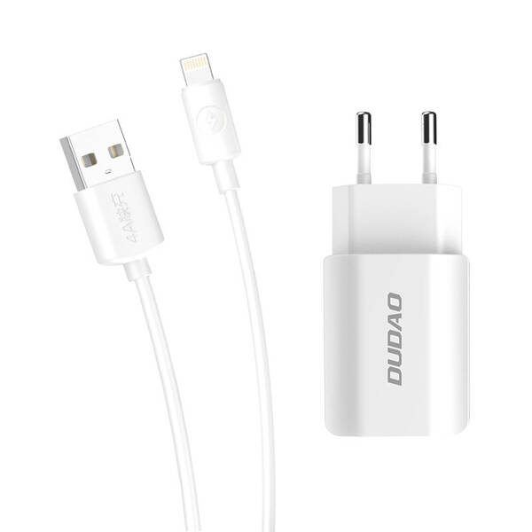 Dudao HT-412 | Ładowarka Sieciowa 2x USB 2.4A + Kabel Lightning - WHITE