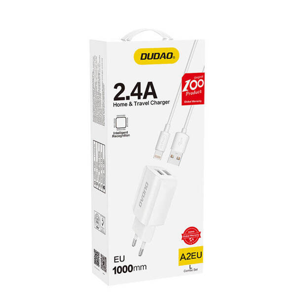 Dudao HT-412 | Ładowarka Sieciowa 2x USB 2.4A + Kabel Lightning - WHITE