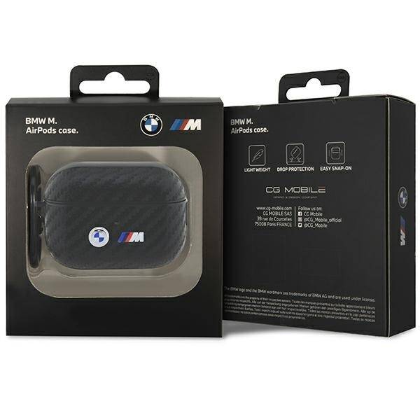 ETUI BMW DO AIRPODS PRO 2 COVER BLACK CARBON METAL LOGO