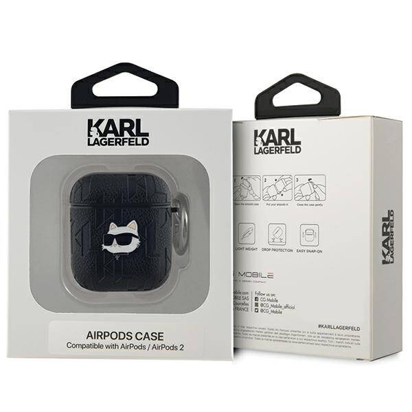 ETUI DO AIRPODS 1 / 2 KARL LAGERFELD MONOGRAM CHOUPETTE HEAD CZARNE