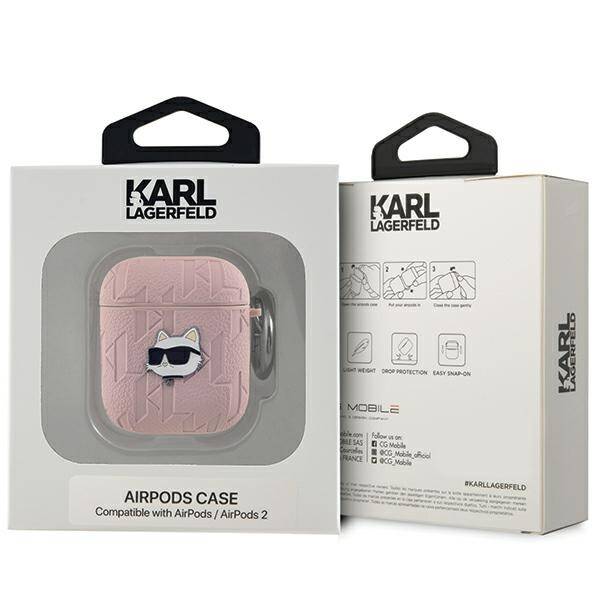 ETUI DO AIRPODS 1 / 2 KARL LAGERFELD MONOGRAM CHOUPETTE HEAD RÓŻOWE