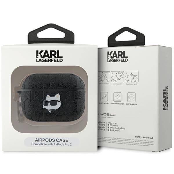 ETUI DO AIRPODS PRO 2 KARL LAGERFELD MONOGRAM CHOUPETTE HEAD CZARNE