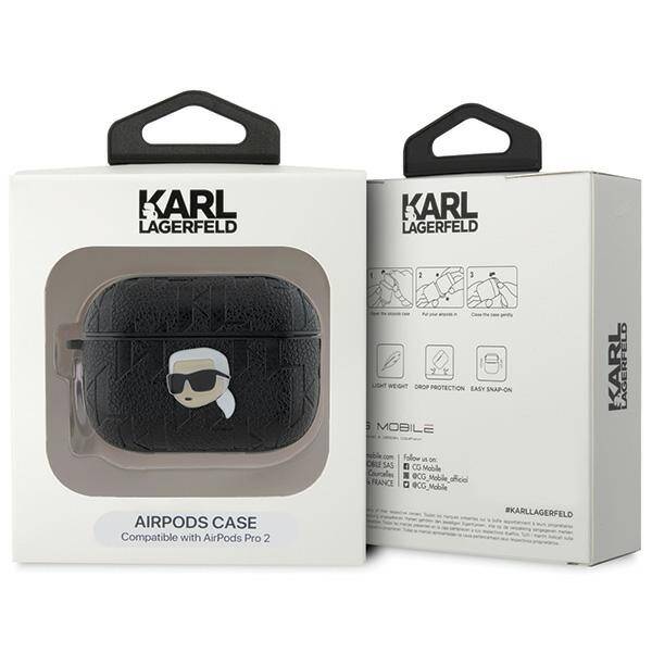 ETUI DO AIRPODS PRO 2 KARL LAGERFELD MONOGRAM KARL HEAD COVER CZARNE