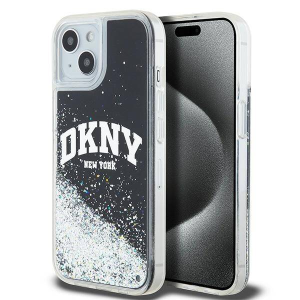 ETUI DO IPHONE 14 / 15 / 13 6.1" DKNY LIQUID GLITTER BIG LOGO CZARNE