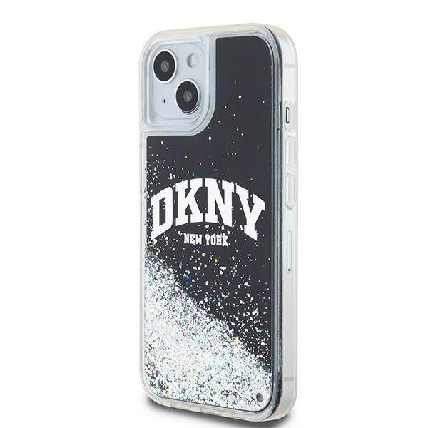 ETUI DO IPHONE 14 / 15 / 13 6.1" DKNY LIQUID GLITTER BIG LOGO CZARNE