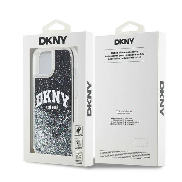 ETUI DO IPHONE 14 / 15 / 13 6.1" DKNY LIQUID GLITTER BIG LOGO CZARNE