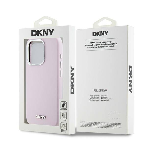 ETUI DO IPHONE 14 PRO DKNY LIQUID SILICONE SMALL METAL LOGO MAGSAFE RÓŻOWE