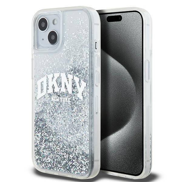 ETUI DO IPHONE 15 / 14 / 13 6.1" DKNY LIQUID GLITTER BIG LOGO BIAŁE