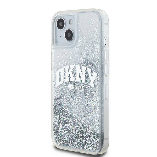 ETUI DO IPHONE 15 / 14 / 13 6.1" DKNY LIQUID GLITTER BIG LOGO BIAŁE