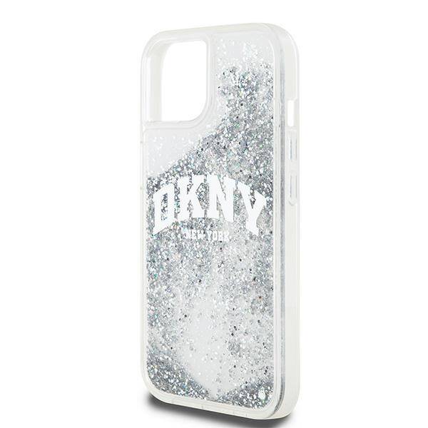 ETUI DO IPHONE 15 / 14 / 13 6.1" DKNY LIQUID GLITTER BIG LOGO BIAŁE