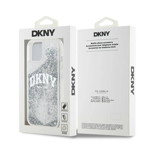 ETUI DO IPHONE 15 / 14 / 13 6.1" DKNY LIQUID GLITTER BIG LOGO BIAŁE