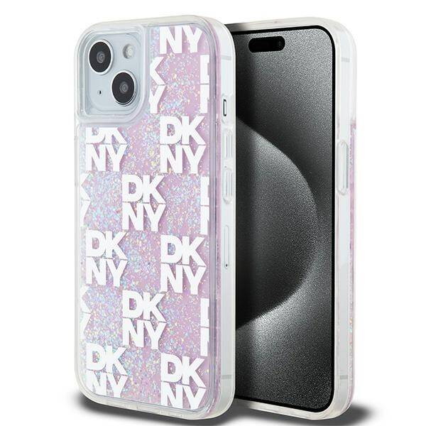 ETUI DO IPHONE 15 / 14 / 13 6.1" DKNY LIQUID GLITTER MULTILOGO RÓŻOWE