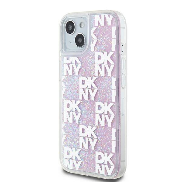 ETUI DO IPHONE 15 / 14 / 13 6.1" DKNY LIQUID GLITTER MULTILOGO RÓŻOWE