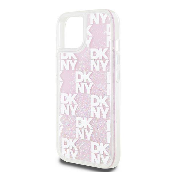 ETUI DO IPHONE 15 / 14 / 13 6.1" DKNY LIQUID GLITTER MULTILOGO RÓŻOWE