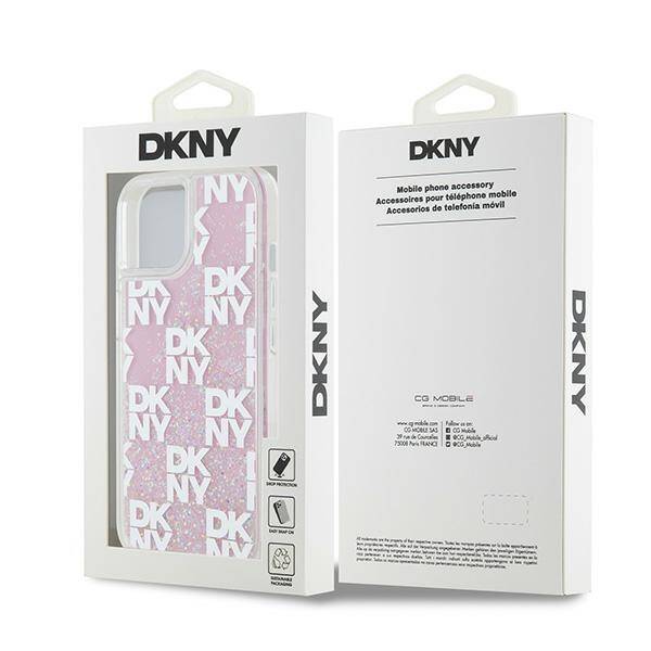 ETUI DO IPHONE 15 / 14 / 13 6.1" DKNY LIQUID GLITTER MULTILOGO RÓŻOWE