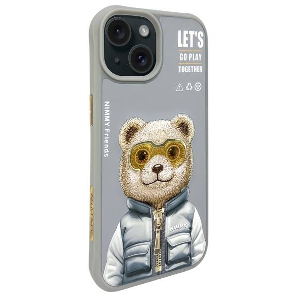 ETUI DO IPHONE 15 6.1" NIMMY COOL&CUTE 2.0 BEAR SZARE