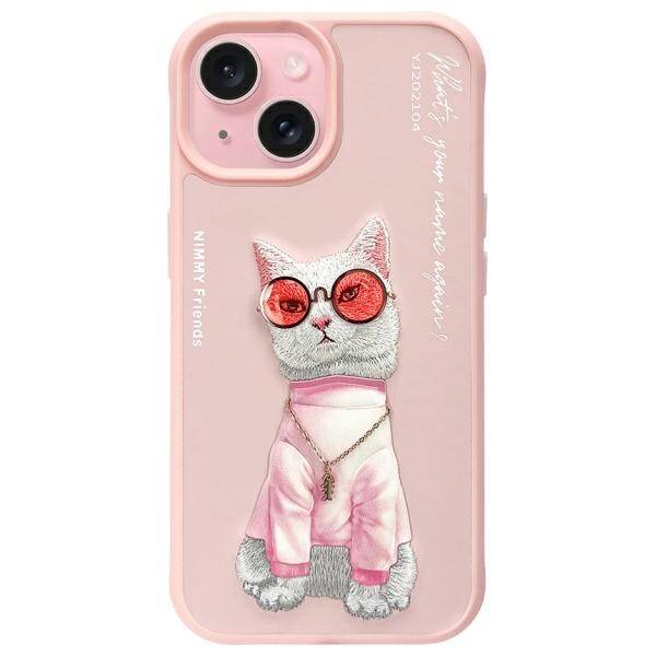 ETUI DO IPHONE 15 6.1" NIMMY GLASSES COOL CAT RÓŻOWE