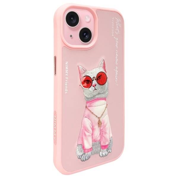 ETUI DO IPHONE 15 6.1" NIMMY GLASSES COOL CAT RÓŻOWE