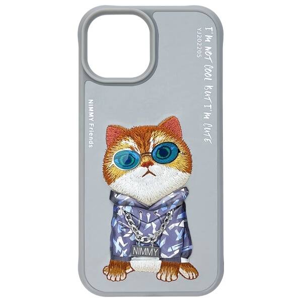 ETUI DO IPHONE 15 6.1" NIMMY GLASSES COOL CAT SZARE