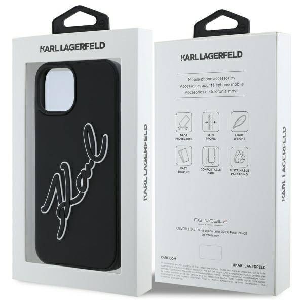 ETUI DO IPHONE 15 KARL LAGERFELD 3D RUBBER SIGNATURE CZARNE