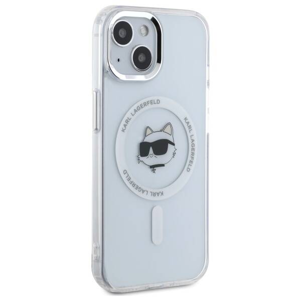 ETUI DO IPHONE 15 KARL LAGERFELD IML METAL CHOUPETTE HEAD MAGSAFE BIAŁE