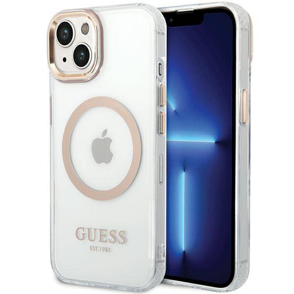 ETUI DO IPHONE 15 PLUS / 14 PLUS GUESS METAL OUTLINE MAGSAFE ZŁOTE