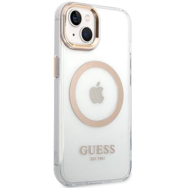 ETUI DO IPHONE 15 PLUS / 14 PLUS GUESS METAL OUTLINE MAGSAFE ZŁOTE