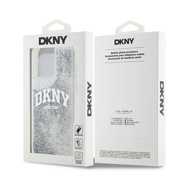 ETUI DO IPHONE 15 PRO 6.1" DKNY LIQUID GLITTER BIG LOGO BIAŁE