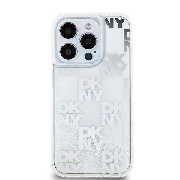 ETUI DO IPHONE 15 PRO 6.1" DKNY LIQUID GLITTER MULTILOGO BIAŁE