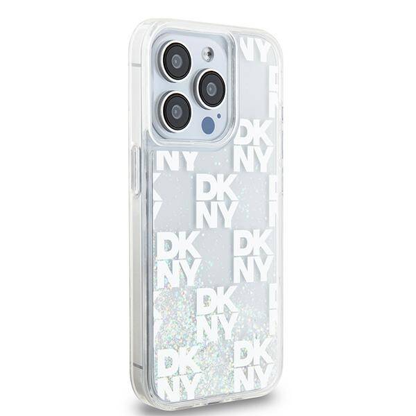 ETUI DO IPHONE 15 PRO 6.1" DKNY LIQUID GLITTER MULTILOGO BIAŁE