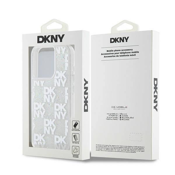 ETUI DO IPHONE 15 PRO 6.1" DKNY LIQUID GLITTER MULTILOGO BIAŁE