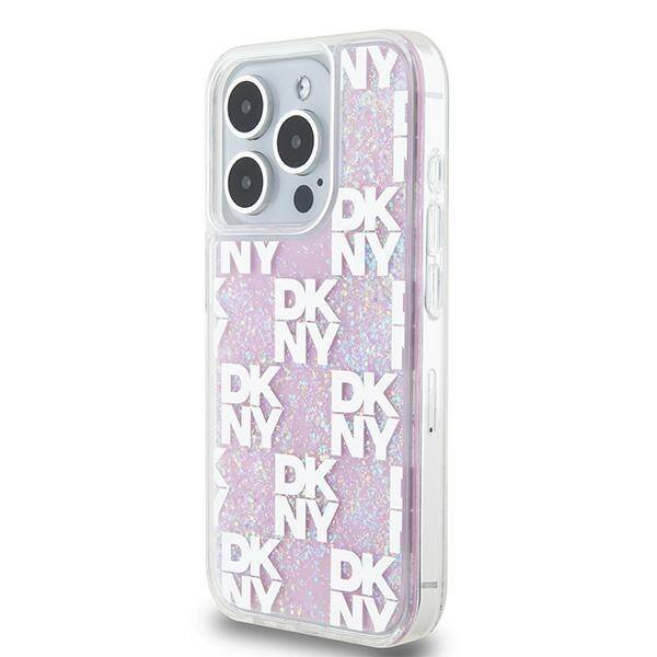 ETUI DO IPHONE 15 PRO 6.1" DKNY LIQUID GLITTER MULTILOGO RÓŻOWE