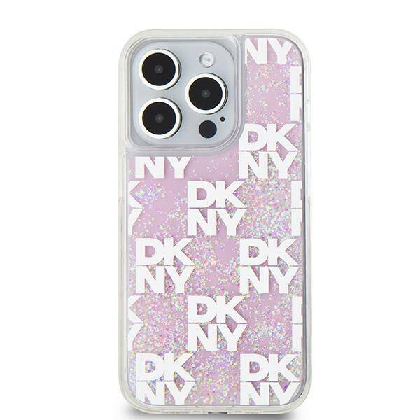 ETUI DO IPHONE 15 PRO 6.1" DKNY LIQUID GLITTER MULTILOGO RÓŻOWE