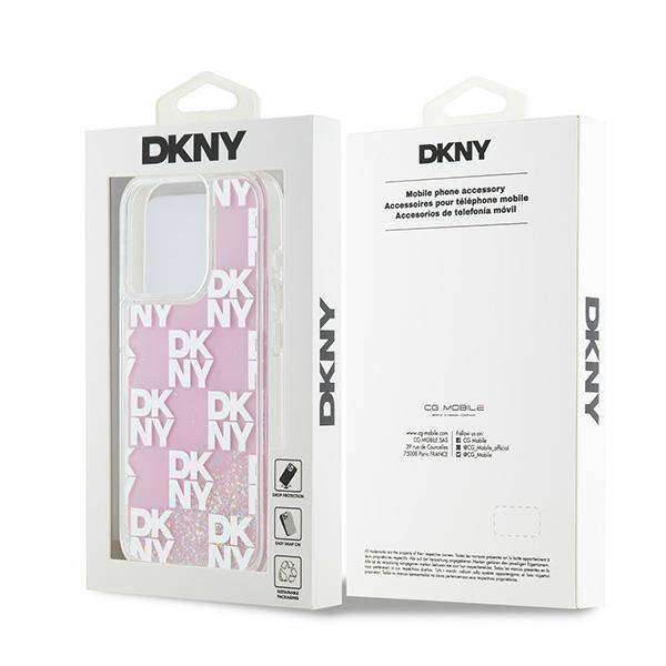 ETUI DO IPHONE 15 PRO 6.1" DKNY LIQUID GLITTER MULTILOGO RÓŻOWE