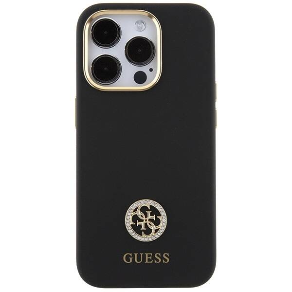 ETUI DO IPHONE 15 PRO GUESS SILICONE LOGO STRASS 4G CZARNE