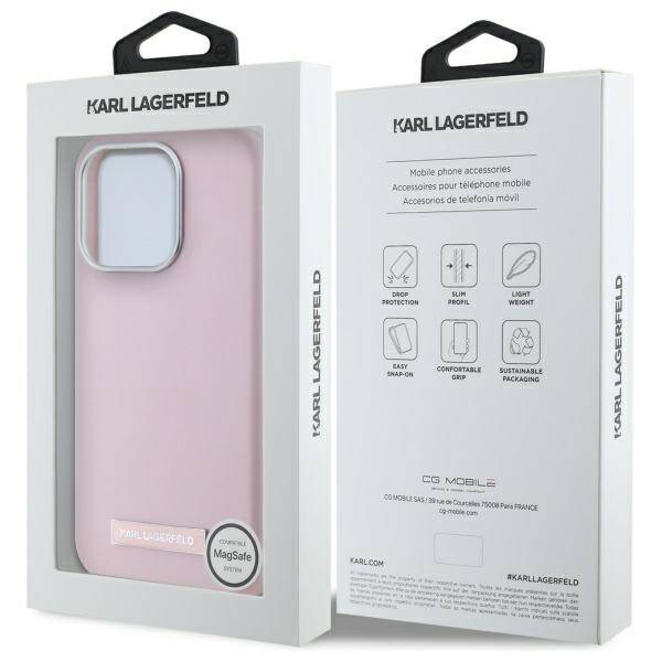 ETUI DO IPHONE 15 PRO KARL LAGERFELD FW METAL PLATE MAGSAFE RÓŻOWE