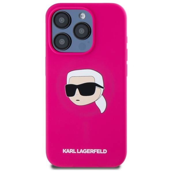 ETUI DO IPHONE 15 PRO KARL LAGERFELD SILICONE KARL HEAD MAGSAFE FUKSJA