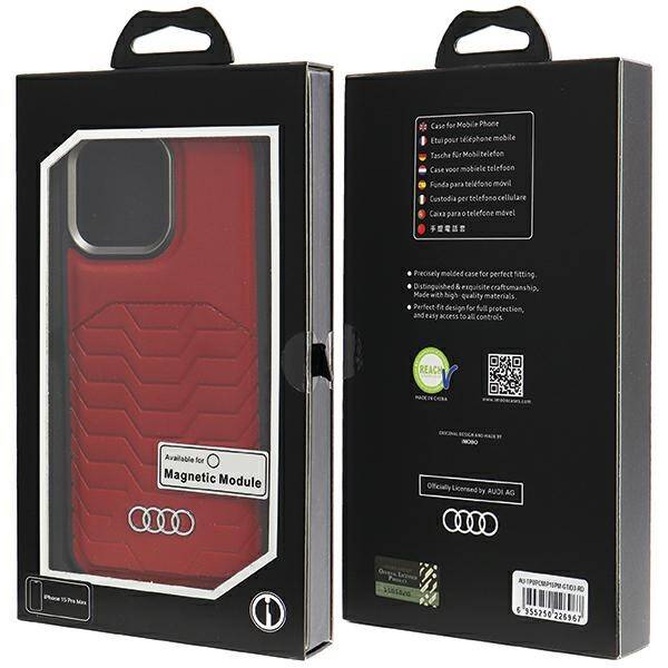 ETUI DO IPHONE 15 PRO MAX 6.7" AUDI SYNTHETIC LEATHER MAGSAFE CZERWONE 