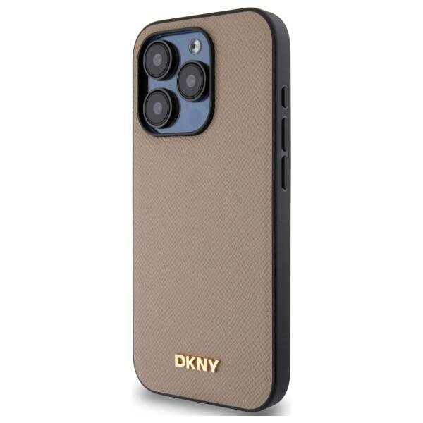 ETUI DO IPHONE 15 PRO MAX 6.7" DKNY GRAINED METAL LOGO MAGSAFE BEŻOWE