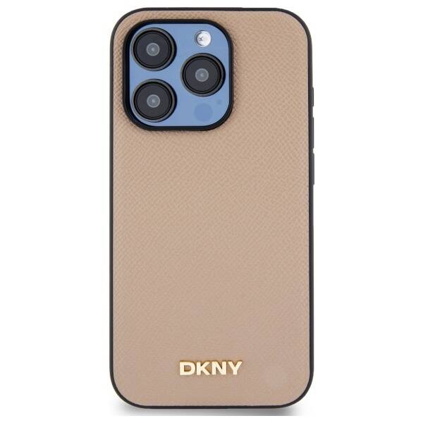 ETUI DO IPHONE 15 PRO MAX 6.7" DKNY GRAINED METAL LOGO MAGSAFE BEŻOWE