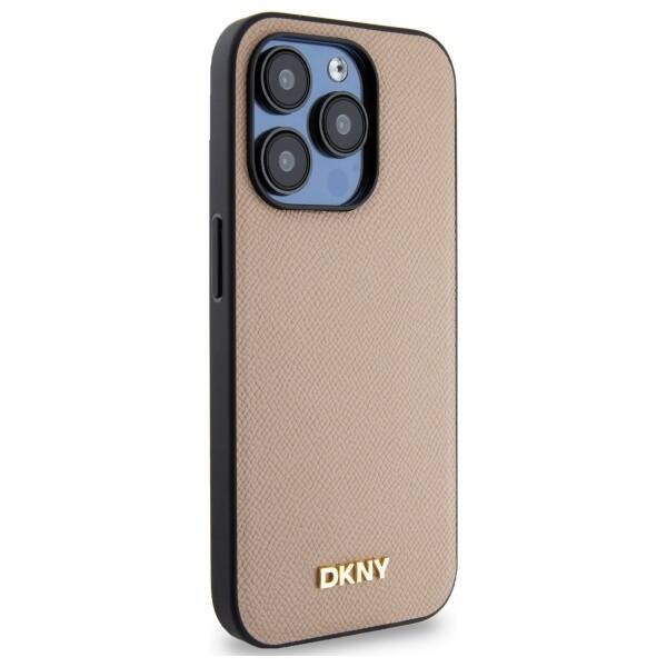 ETUI DO IPHONE 15 PRO MAX 6.7" DKNY GRAINED METAL LOGO MAGSAFE BEŻOWE