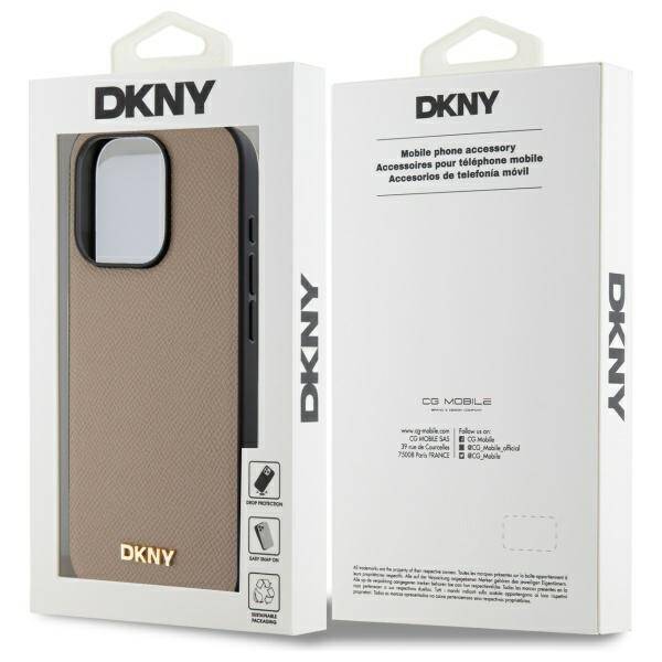 ETUI DO IPHONE 15 PRO MAX 6.7" DKNY GRAINED METAL LOGO MAGSAFE BEŻOWE