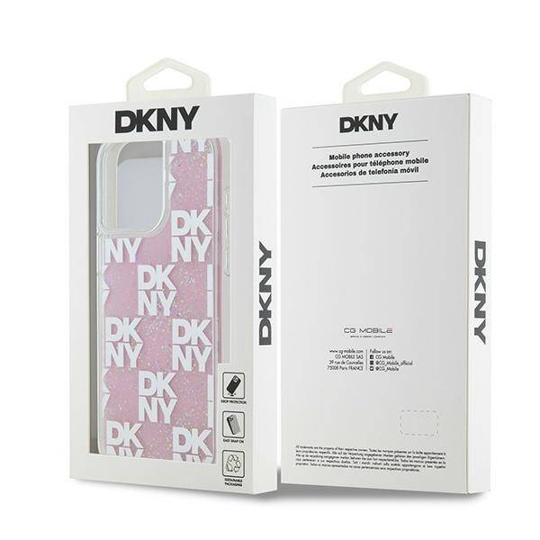 ETUI DO IPHONE 15 PRO MAX 6.7" DKNY LIQUID GLITTER MULTILOGO RÓŻOWE