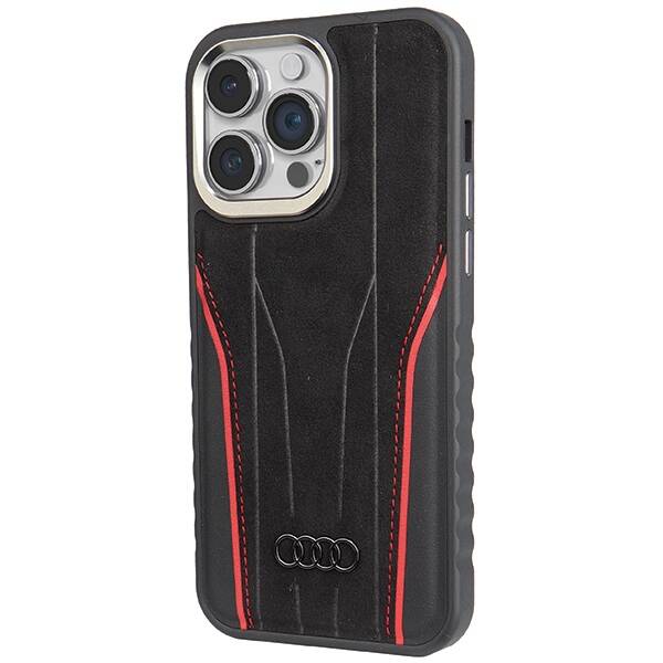 ETUI DO IPHONE 15 PRO MAX AUDI GENUINE LEATHER MAGSAFE CZARNO-CZERWONE 